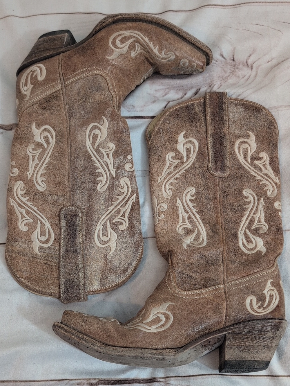 Corral Classic Brown Leather Western Boots Cowgirl Boota Cream Embroidery